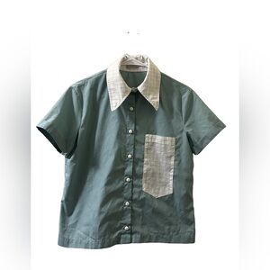 Space Talk Berlin Shirt by Animal Crackers Blue w/ Graph Print Collar & Pocket